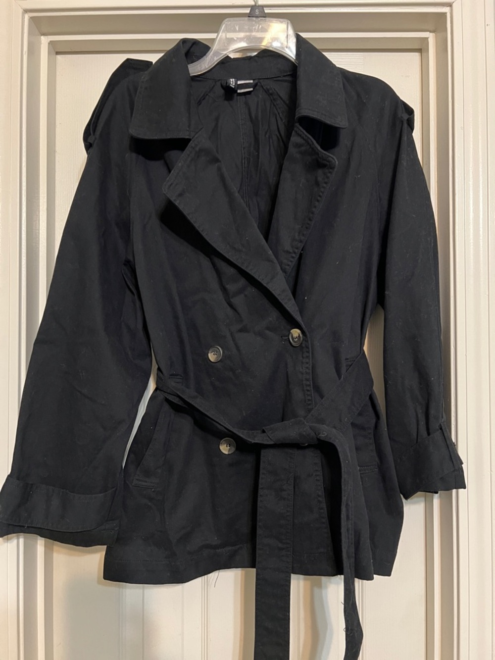 H&M Black Double-Breasted Belted Trench Coat